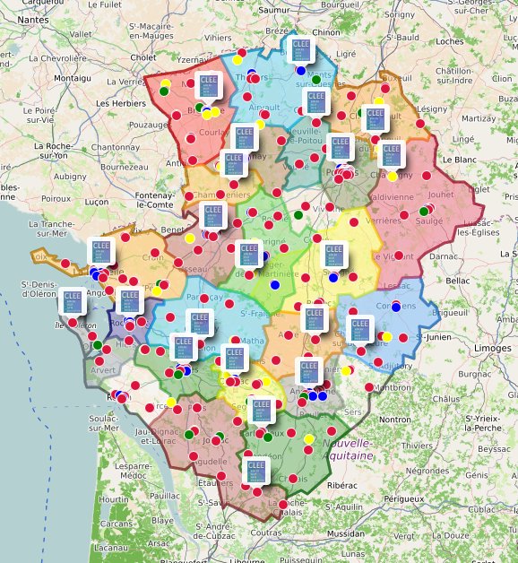 Carte des CLEE de l'académie de Poitiers
